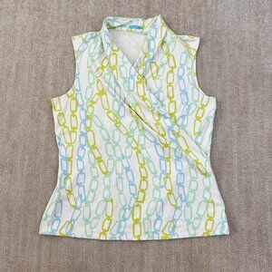J. McLaughlin Catalina Cloth Faux Wrap Sleeveless Blouse Top XL